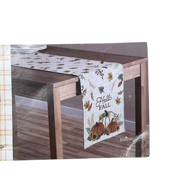 Thanksgiving Tapestry Door Mat Kitchen Rug & Table Runner Set Pumpkins Harvest - Picture 2 of 7